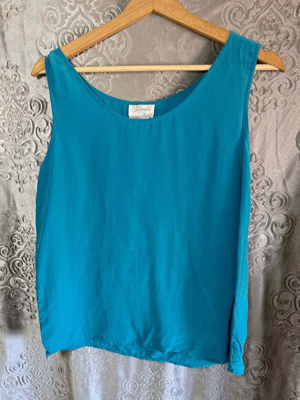 Karnold 100% Silk Sleeveless Tank Top Blue Size M